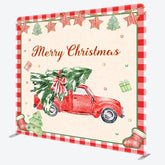 Aperturee - Aperturee Christmas Tree Red Truck Plaid Pillow Case Backdrop